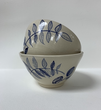 6" Handpainted Bowl kristin law, cobalt bowl, pottery, black belt, rural alabama pottery, clay bowl