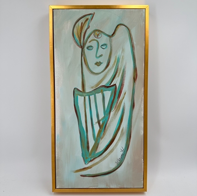 Angel with Harp & Palm Frond faye bennett, angel painting, 