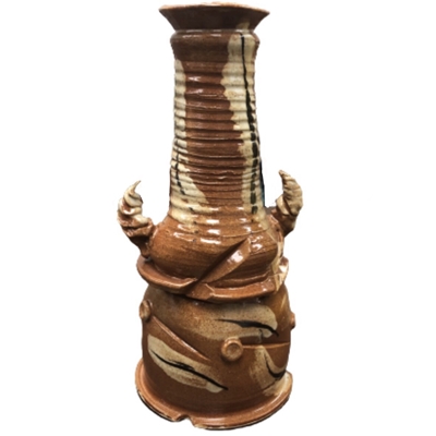 Brown Stacked Horn Jar sam williams, pottery, hand made, kiln, jar