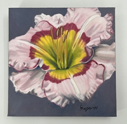 Flower 1 cindy stoudenmire, flower 1, pink, light pink, dark pink, green, yellow, floral, nature, painting