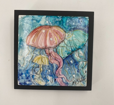 Jellyfish mary croley, jellyfish, painting on tile