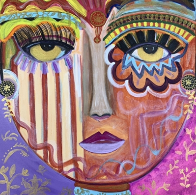 Jewel bonnie reid, acrylic, painting, face, Egypt, jewel, colorful,  