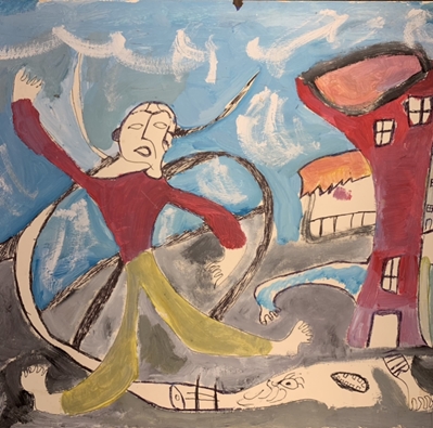 "Taker Out for a Ride" charlie lucas, tin man, taker out for a ride, painting, folk art