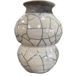 White Crackle Raku Gourd Vase 