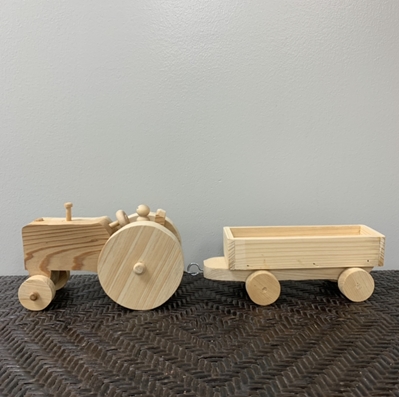 Wooden Tractor with Trailer Fletcher Cox, wooden tractor with trailer, wood work, woodwork