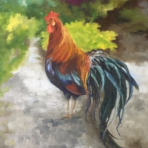 King of the Garden king of the garden, rooster, chicken, painting, art for the wall, elizabeth reid