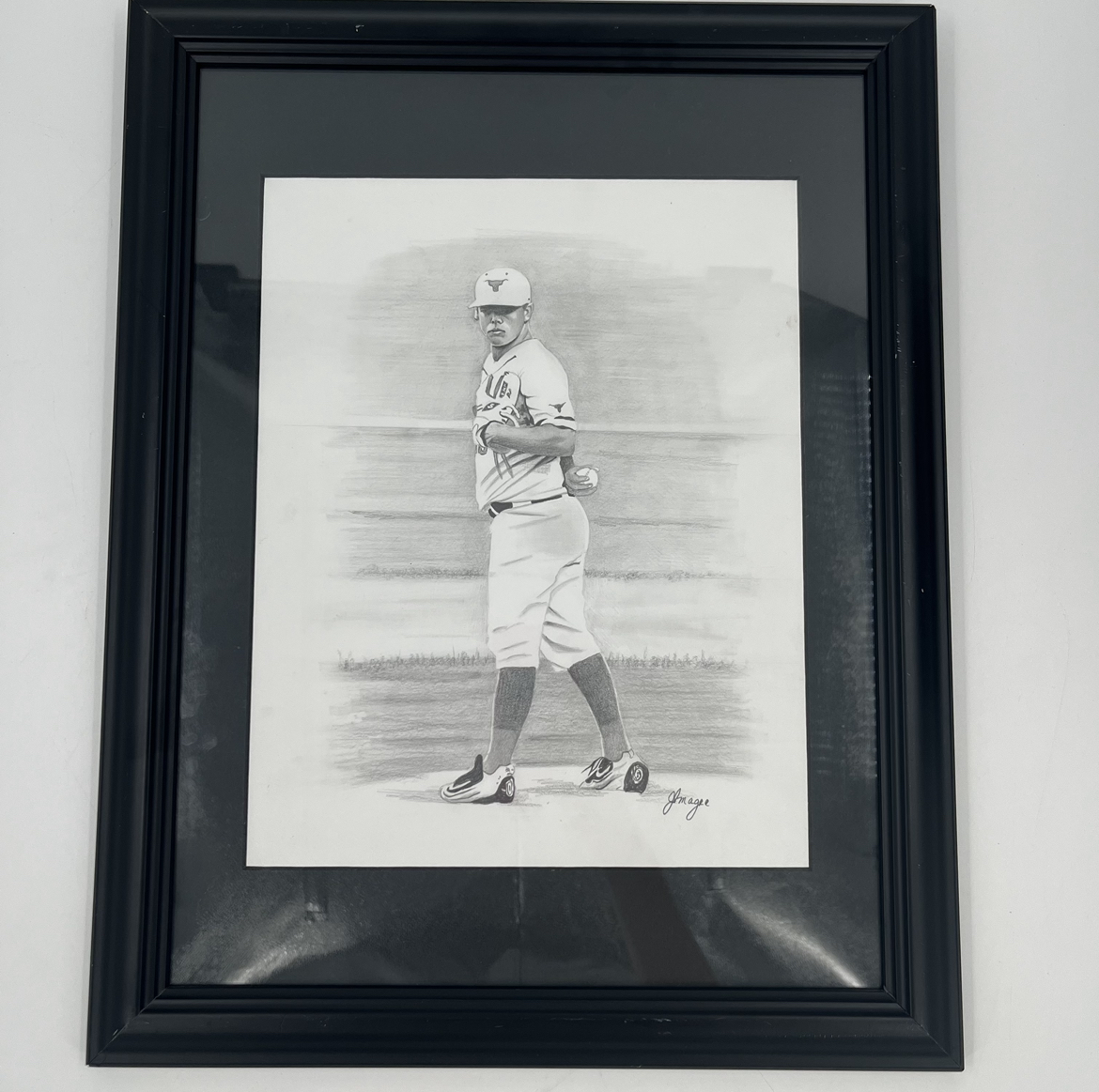 Baseball Player 11x14 Framed Graphite jan agee, baseball player, framed graphite, sports, drawing