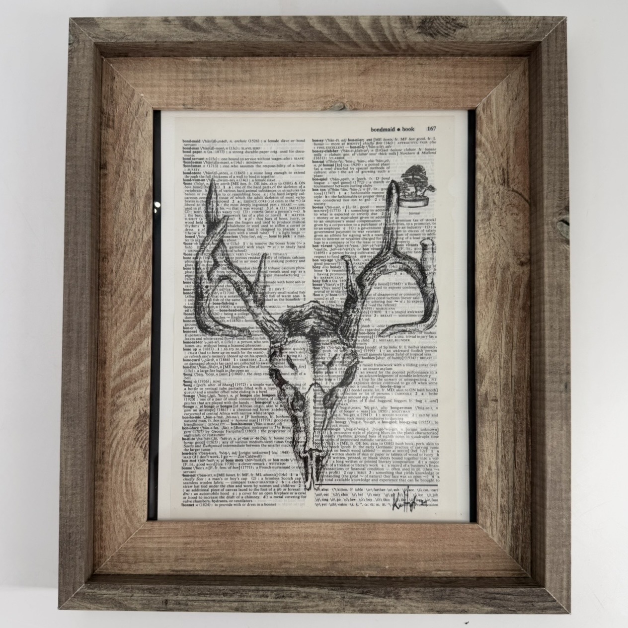 Bones kaylene brooks, bones,  pen and ink, black and white drawing, framed
