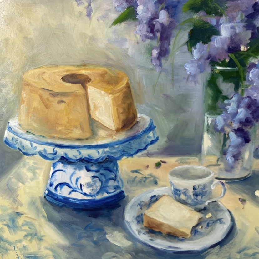 Cake & Coffee cake, coffee, pastel color, elizabeth reid, painting