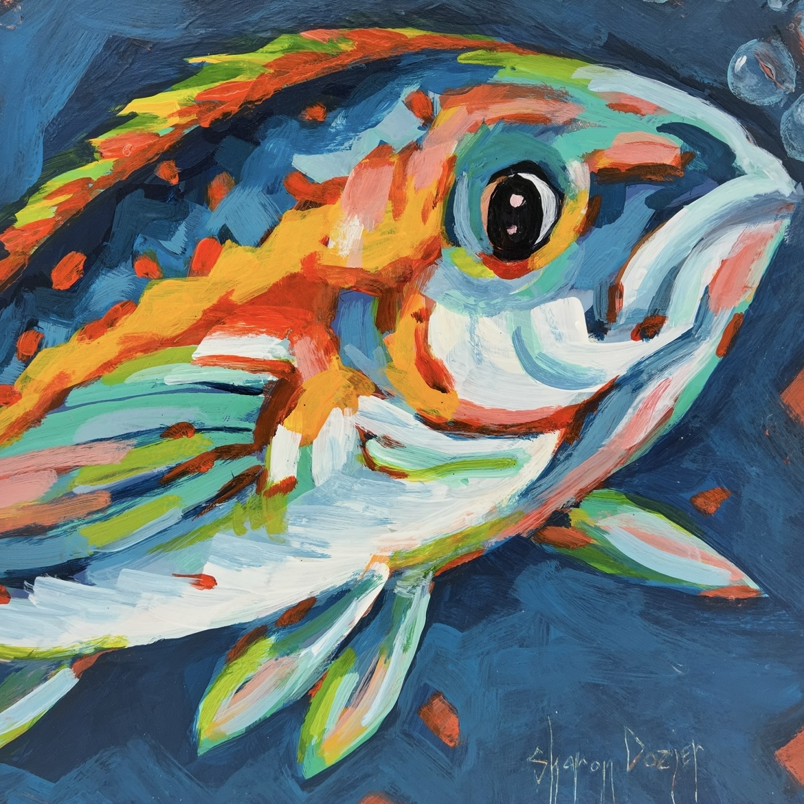 Catch Me If You Can  sharon, sharon dozier, dozier, fish, acrylic, painting 