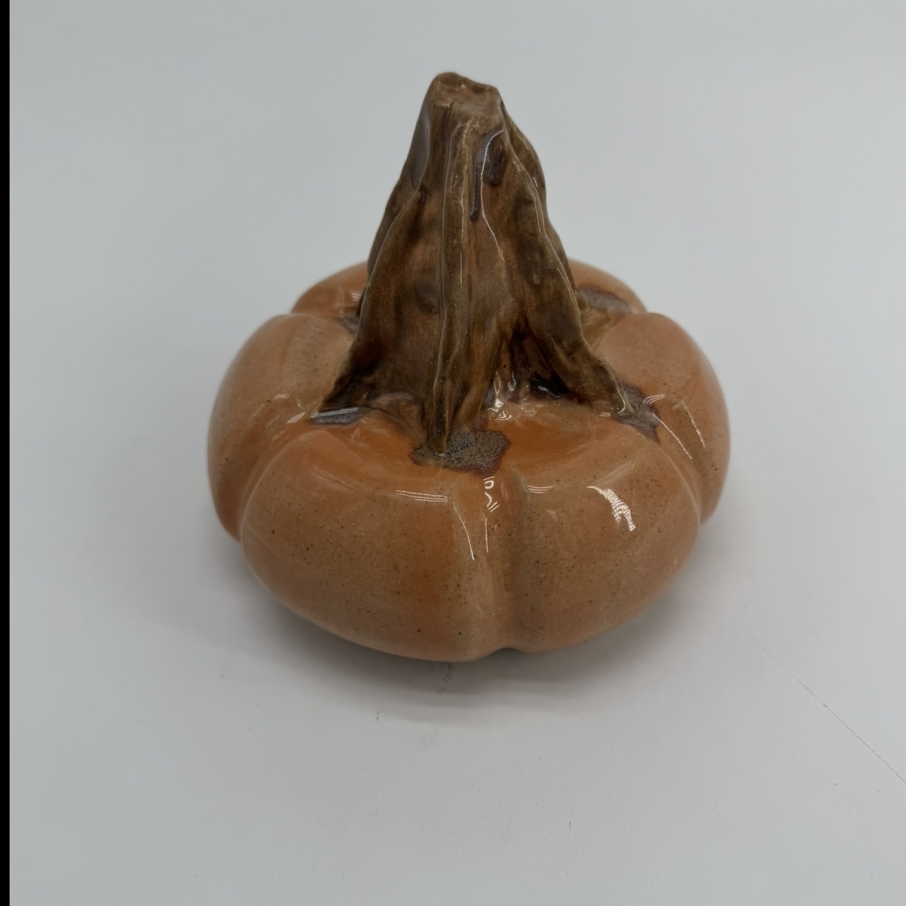 Clay Single Gourd Mary Jane Moore, pumpkin, orange, brown stem, pottery, gourd