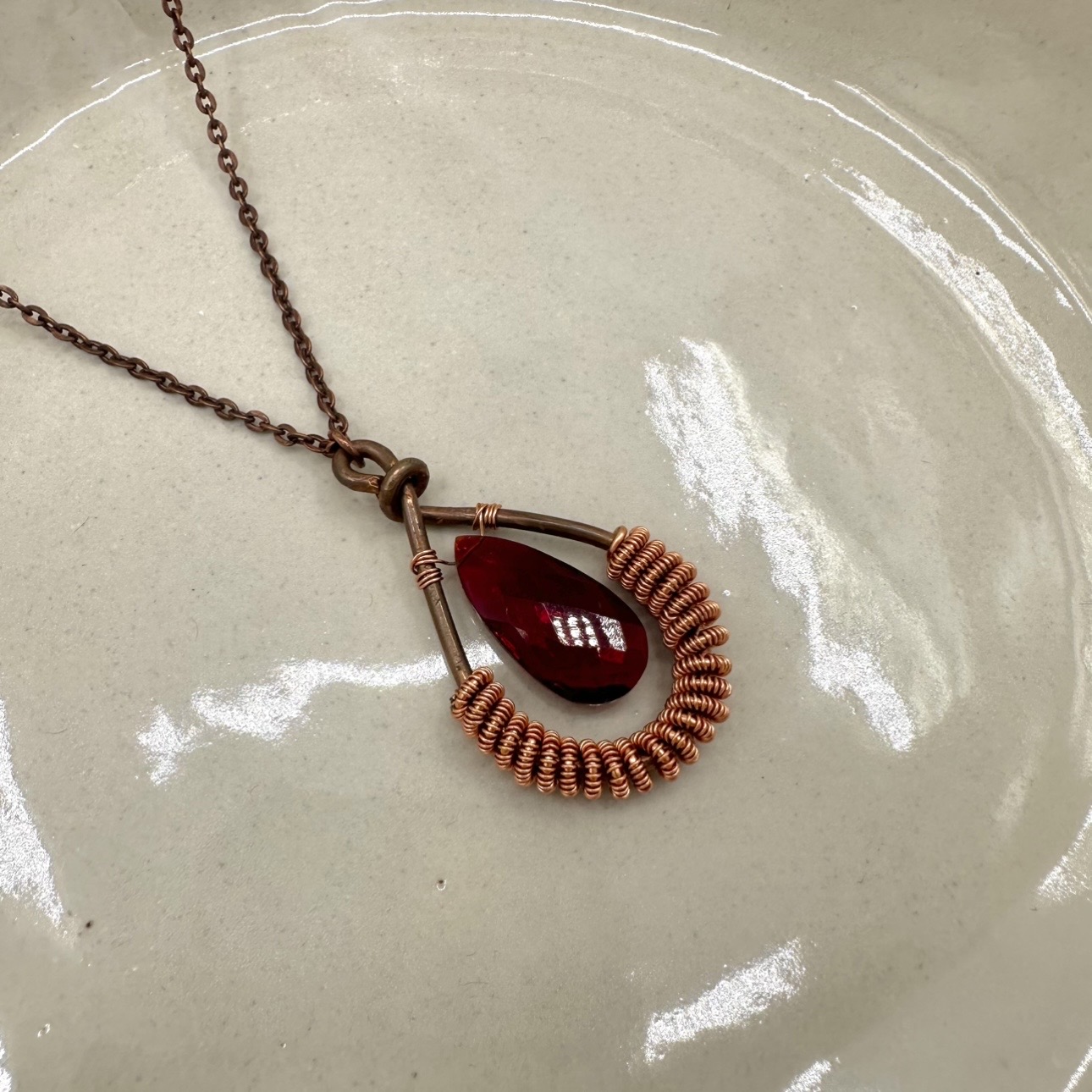 Cooper Coil and Garnet Necklace Hailey Rogers, necklace, cooper coil, cooper, garnet, gem, red, jewelry, accessories