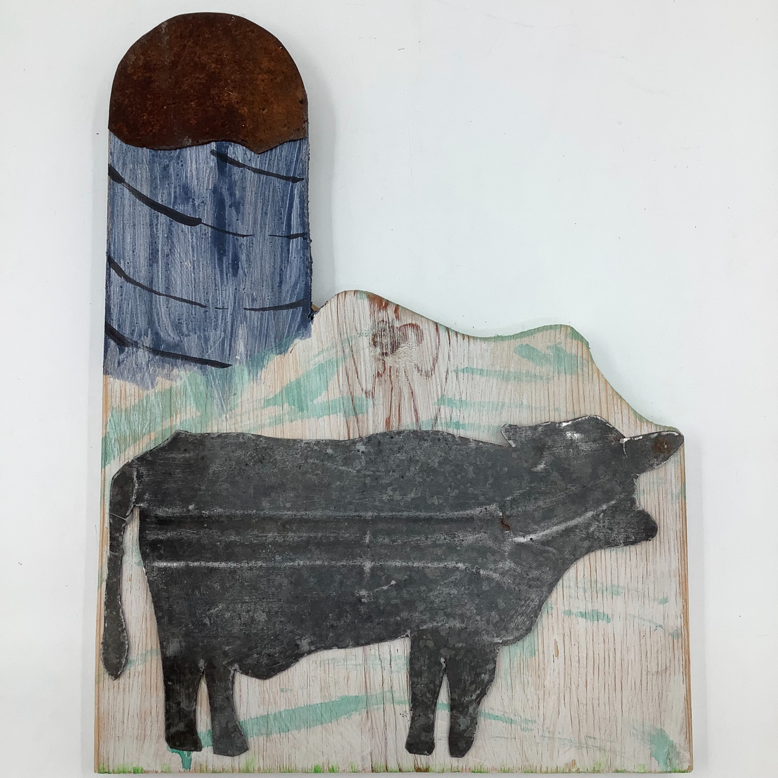 Cow Scenes Blue Silo roger van wyck, Cow scenes blue silo, cow, blue silo, silo, wall art, wall decoration, wall decor, wood, metal, farm animal, blue, metal on wood, nature scene