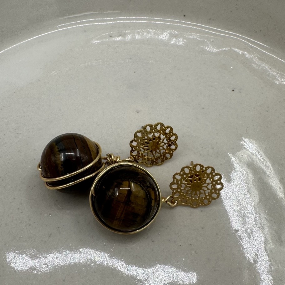 Tigers Eye- Designer Earrings Hailey Rogers, earring, jewelry, accessories, gold, tigers eye