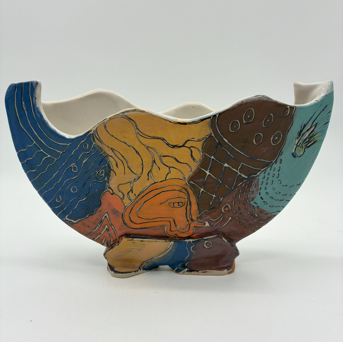 Doodles Boat Shaped Vase  jo taylor, jo, taylor, vase, doodle, boat, pottery