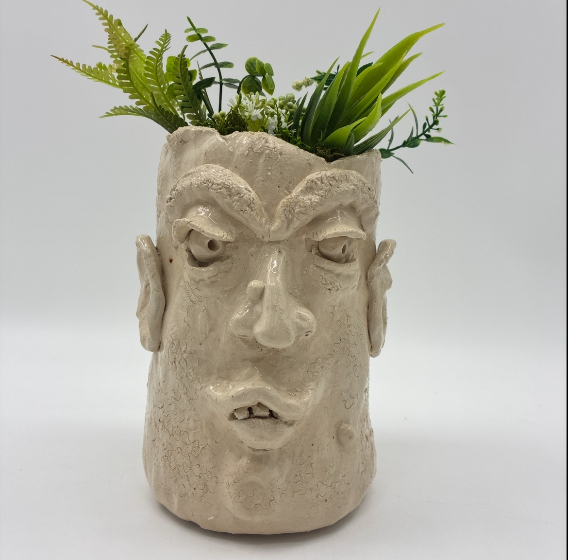 Hand-Built Face Vase duncan black, ceramics, vase with a face