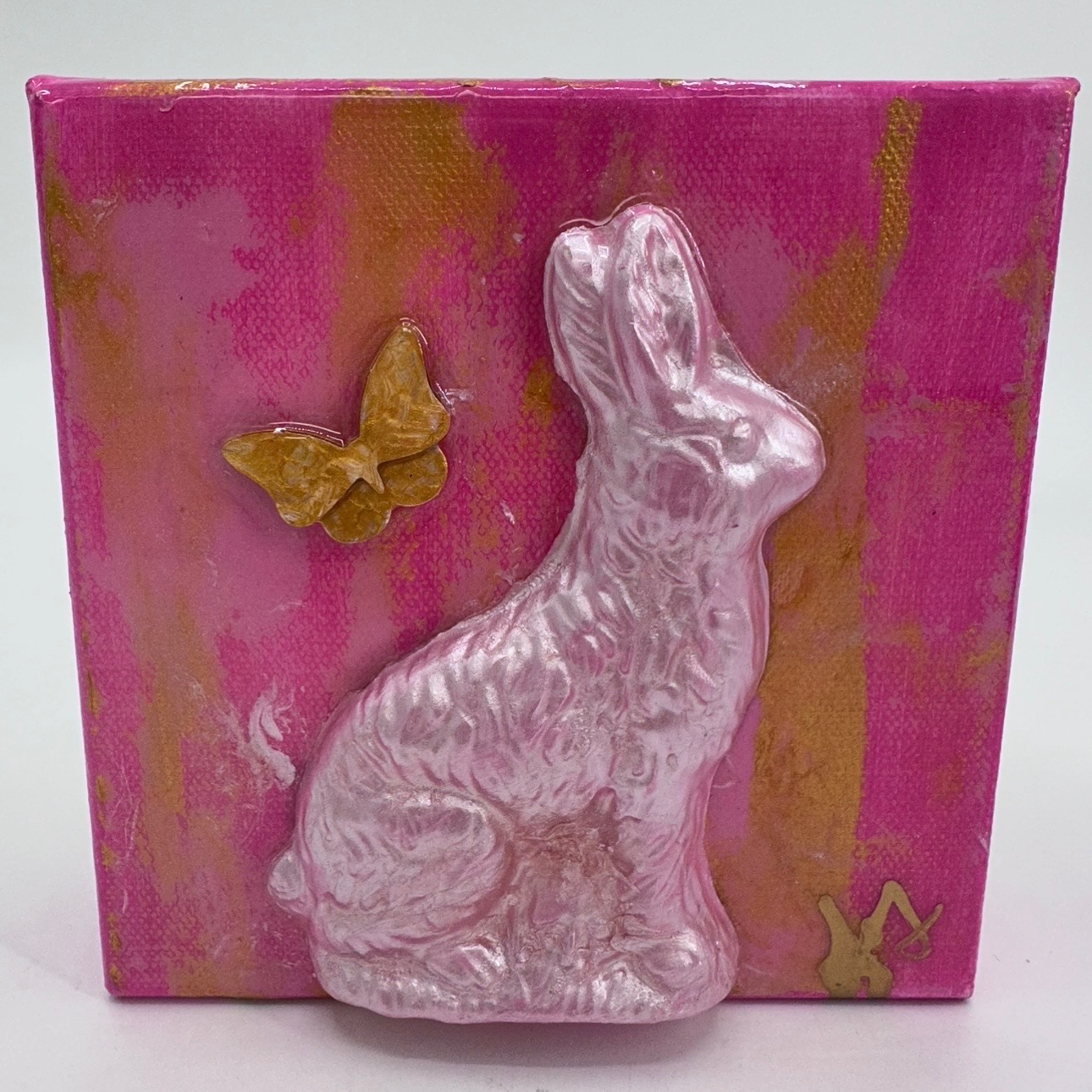 Hop To It angela fernandez, hop to it, resin, bunny, easter, mixed media art