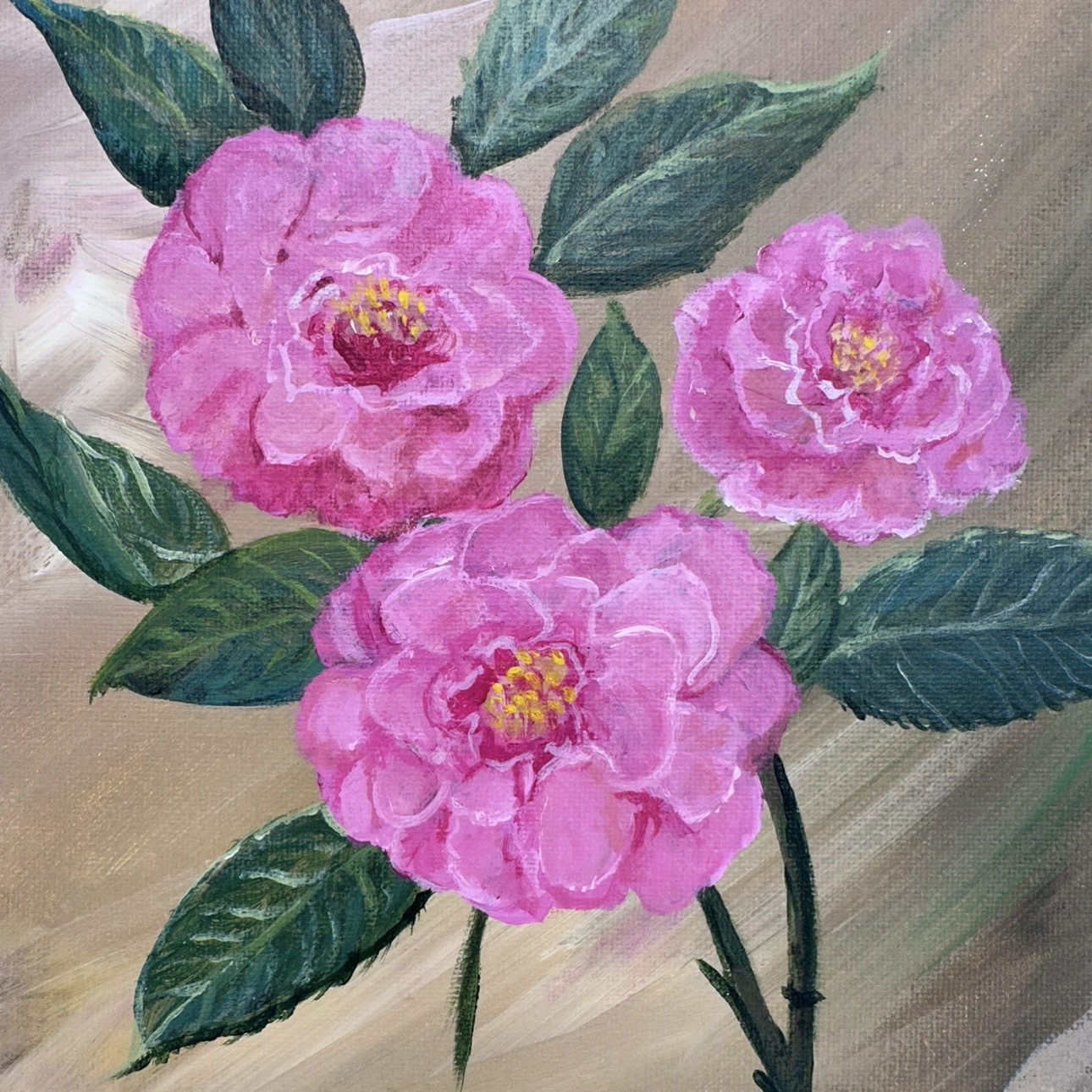 Kramer's Supreme sue mims, pink, flower, painting, wall art, green, camellia