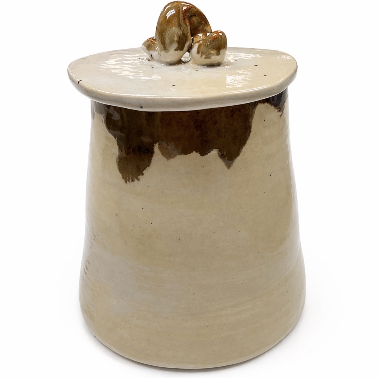 Lidded Container tanya, dunnam, creamy, brown, pottery, lidded, container, jar, beige