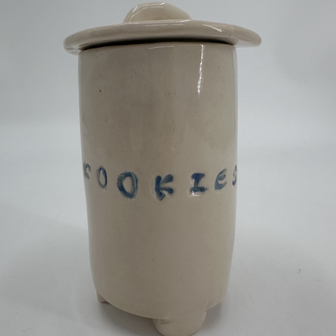 Lidded Cookie Jar with Lady Fingers  tanya, dunnam, cream, light blue, cookies, pottery, lidded, jar
