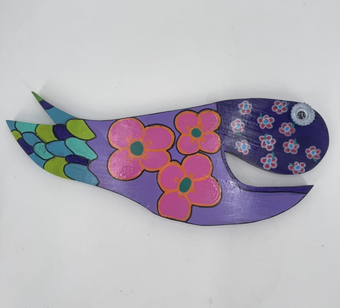 Painted Wooden Fish bud, bud rogers, rogers, wood, woodwork, fish, painted fish, colorful fish