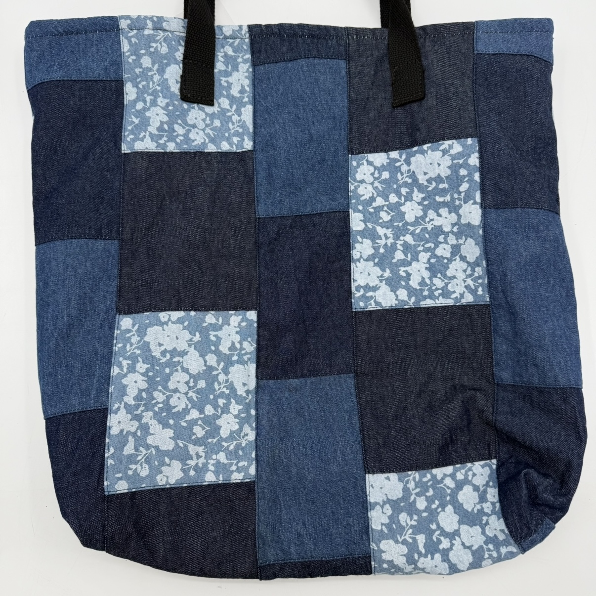 Patch Work Tote Bag lisa fields, patch work tote bag, denim, blue, floral, purse,sewn