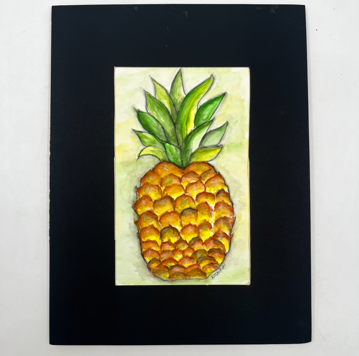 Pineapple Watercolor 12x9 kathy, kathy jones, jones, watercolor, water color and pen and ink, pen, mixed media, pineapple, fruit