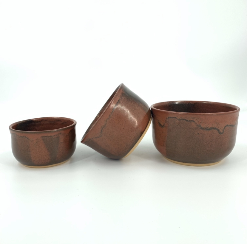 Red Bowl Set Randy Shoults, red bowl set, pottery, black belt treasures, 