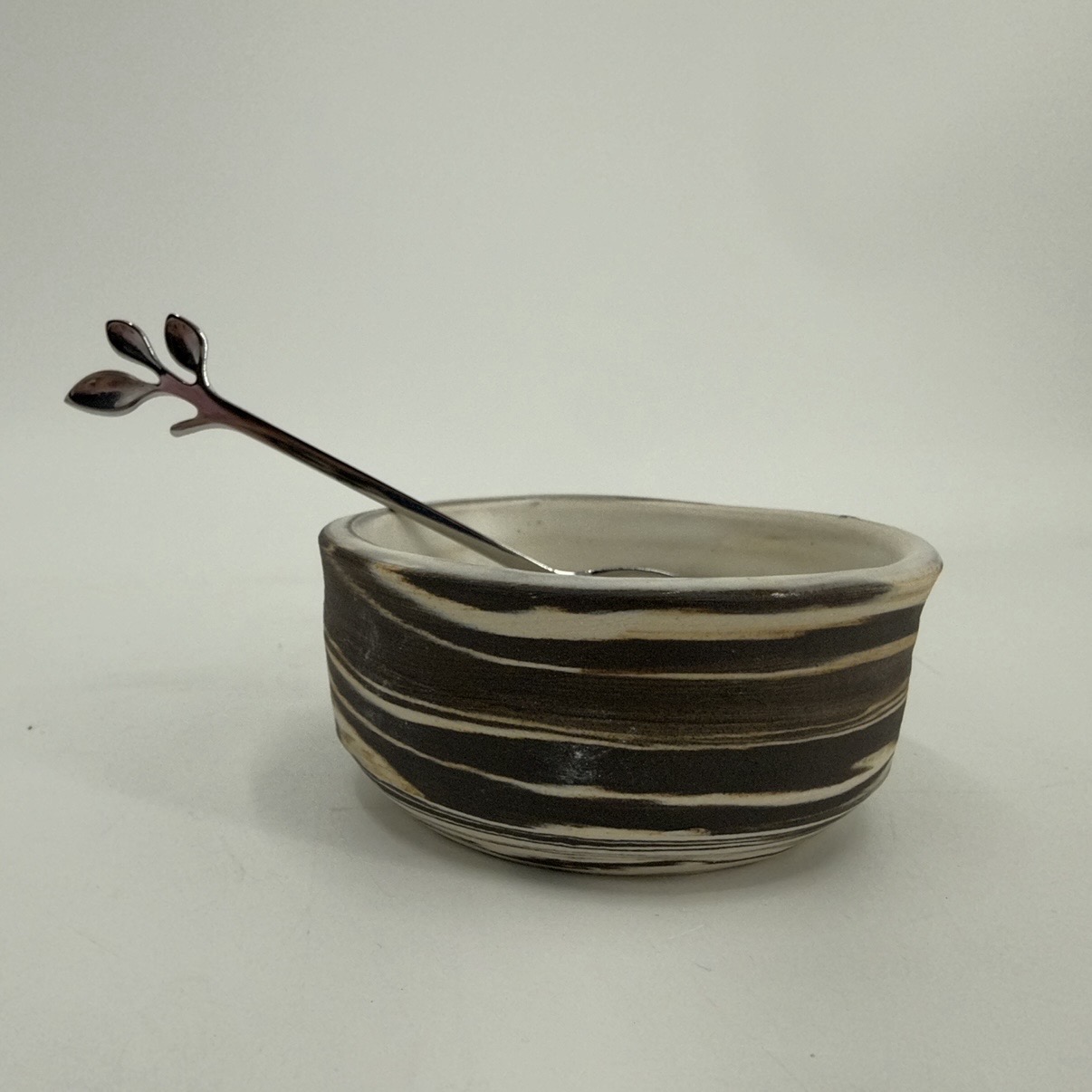 Round Bowl with Spoon jo taylor, bowl with spoon, brown and white