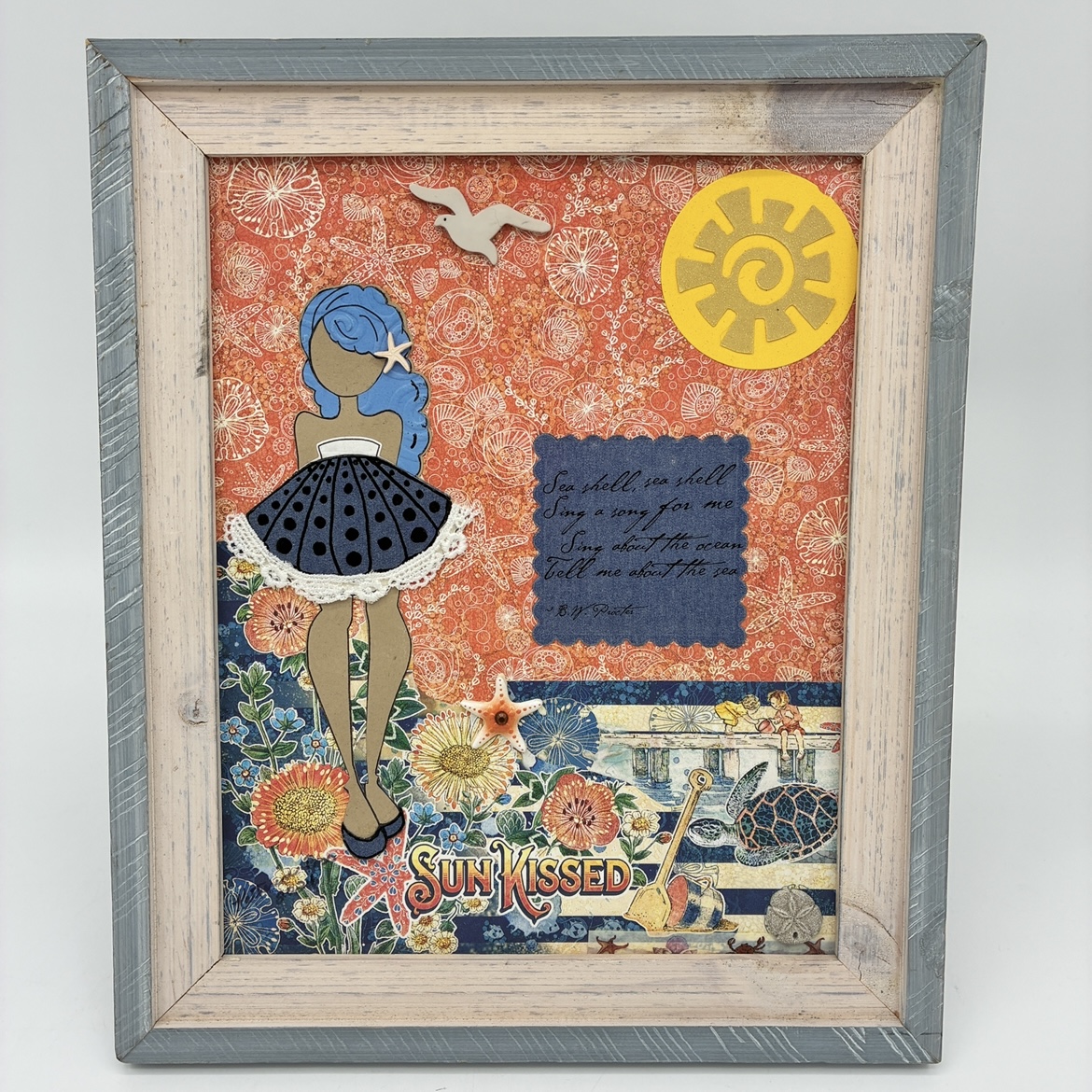 Sun Kissed  katherine ross, katherine, ross, sun kissed, sun, kissed, sea, shell, sea shell, ocean, beach, framed, collage 