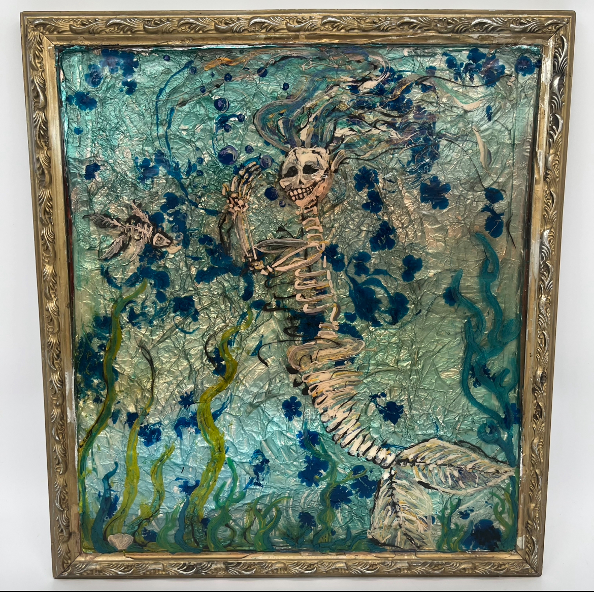 The Sea Hag- 22x20 jacy gunz, the sea hag, resin, foil, ocean, skeleton, mermaid, fish, underwater scene, waterlife