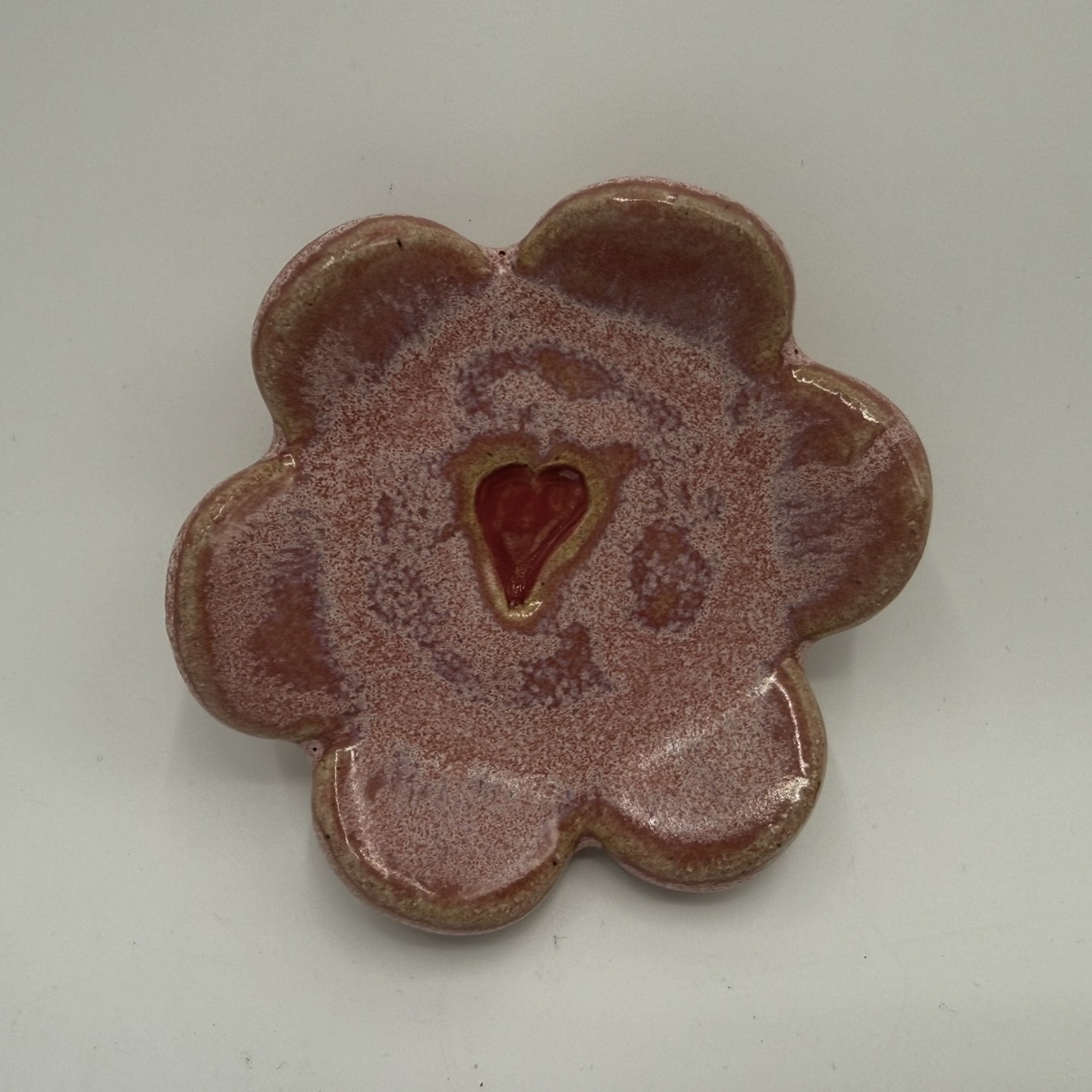 Trinket Dish mary jane moore, trinket dish, ceramic, pottery, pink red purple blue glaze, heart