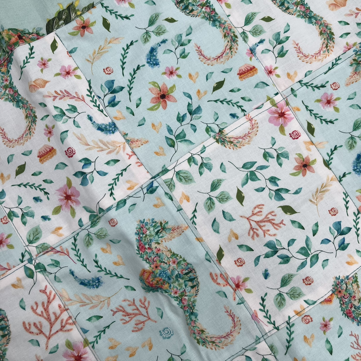 Turquoise Seahorse Print - 41x25 jackie maness, blanketsbyjm, blankets by jm, baby blanket, turquoise, seahorse, aquatic