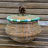 4" Green and Blue Pine Needle Basket sheree sullivan, pine needle basket, basket, 