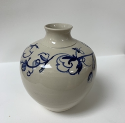 7-9" Handpainted/Sgraffito Vase kristin law, cobalt vase, pottery, black belt, rural alabama pottery, clay bowl