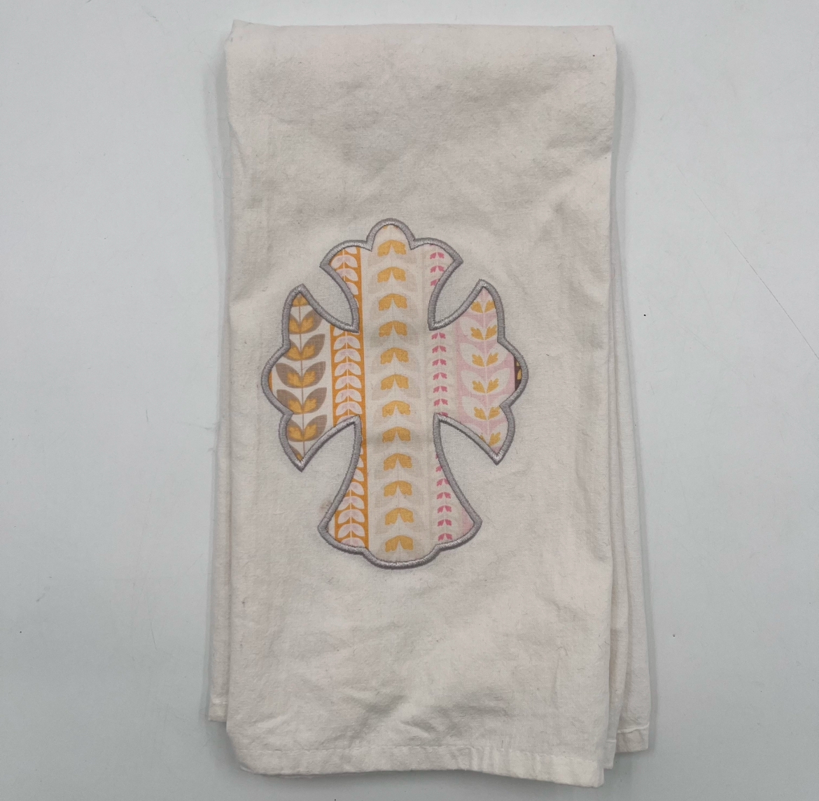 Appliqued Cotton Hand Towels elizabeth culpepper, cotton blossom embroidery and applique, qppliqued cotton hand towels, cross hand towel, 