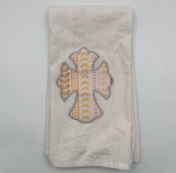 Appliqued Cotton Hand Towels elizabeth culpepper, cotton blossom embroidery and applique, qppliqued cotton hand towels, cross hand towel, 