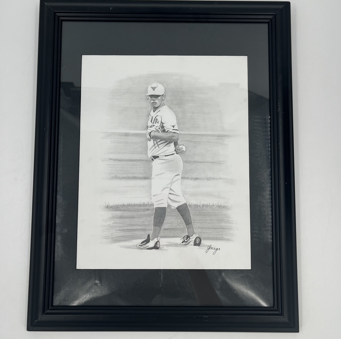 Baseball Player 11x14 Framed Graphite jan agee, baseball player, framed graphite, sports, drawing