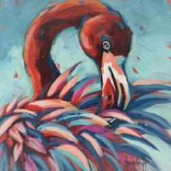 Bashful  sharon, sharon dozier, dozier, flamingo, acrylic, painting 