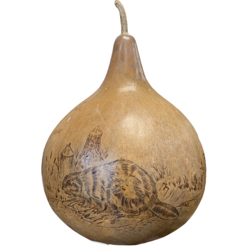 Beaver/Racoon/Fox Gourd clinton collier, black belt, black belt art, gourd, wildlife gourd