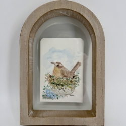 Bird in Cup- Framed Original Watercolor betsy prince, bird in cup, framed watercolor, arch frame