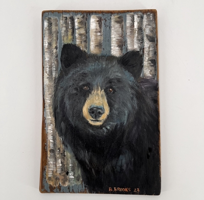 Black Bear on Reclaimed Wood rebecca brooks, becky brooks, black bear on reclaimed wood