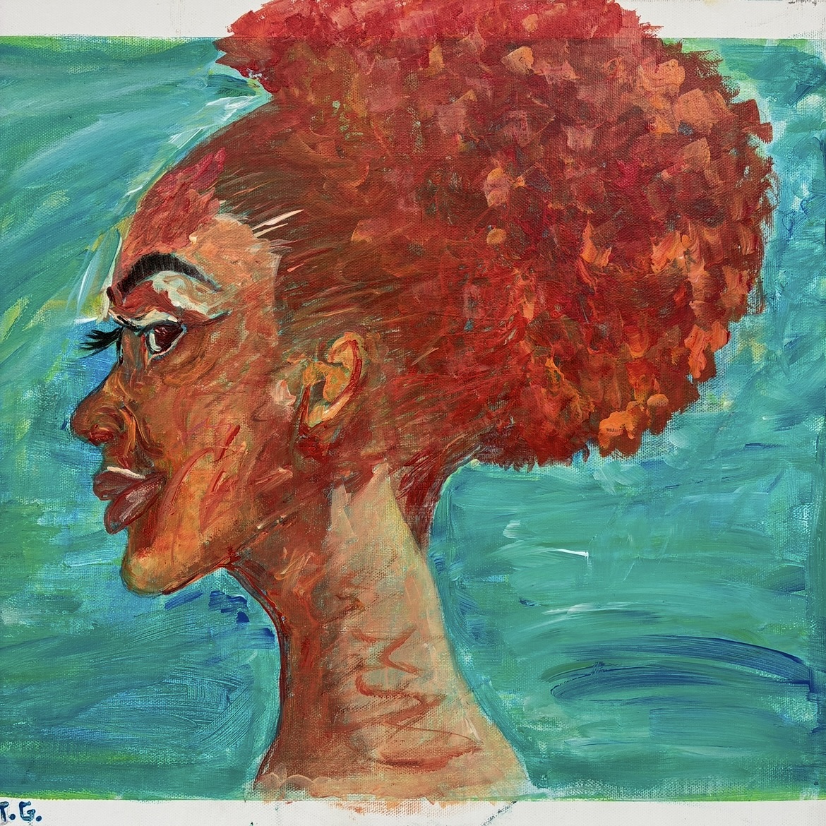 Black Girl Introspective  phalecia young, phalecia, young, black, girl, intro, acrylic, acrylic painting, painting 