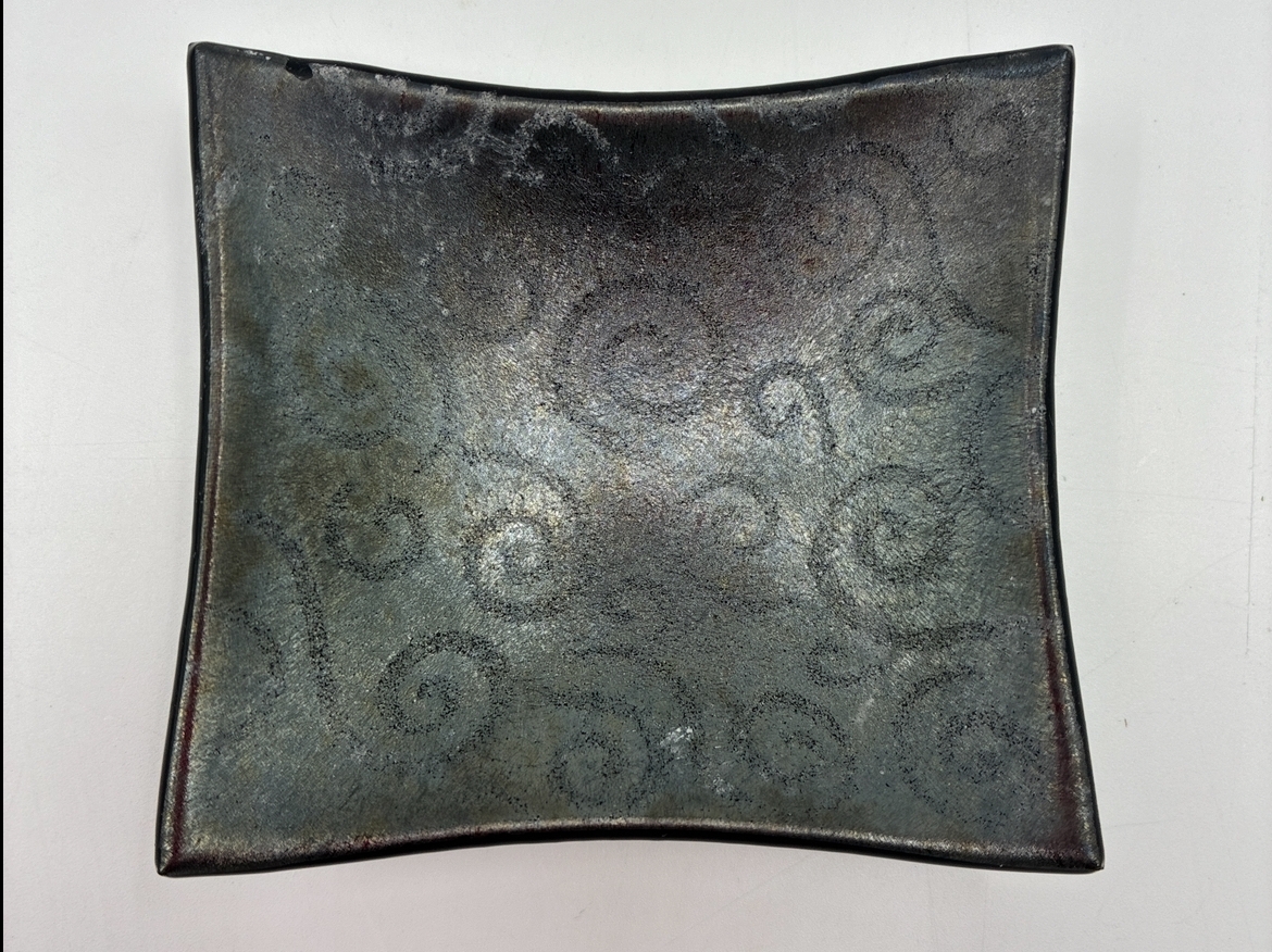 Black Glass Bowl w/Etching jo taylor, jo, taylor, bowl, etched bowl. glass, pottery