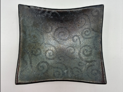 Black Glass Bowl w/Etching jo taylor, jo, taylor, bowl, etched bowl. glass, pottery