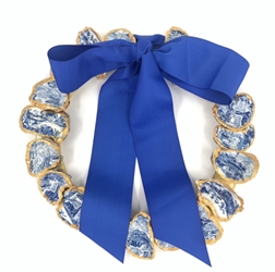 Blue and White Shell Wreath angela fernandez, oyster shells, blue and white shells, 