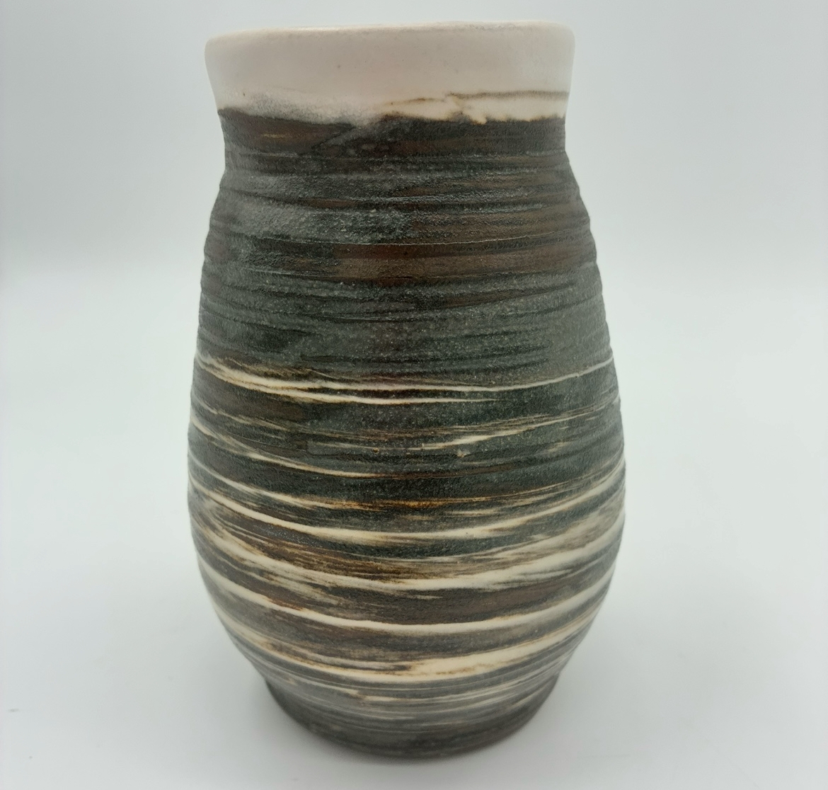 Brown White Swirled Tall Vase jo taylor, jo, taylor, brown, white, vase, pottery