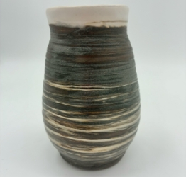 Brown White Swirled Tall Vase jo taylor, jo, taylor, brown, white, vase, pottery