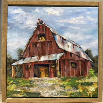 Built to Last laura mcdowell, built to last, oil painting, farm, barn