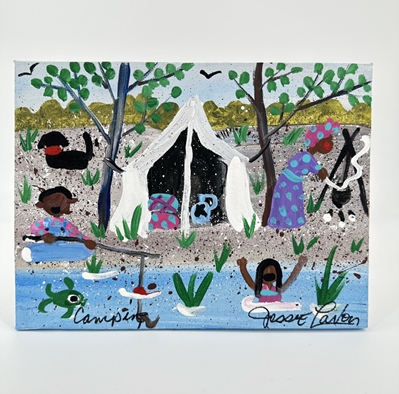 Camping jessie lavon, folk art, acrylic painting, camping painting, 